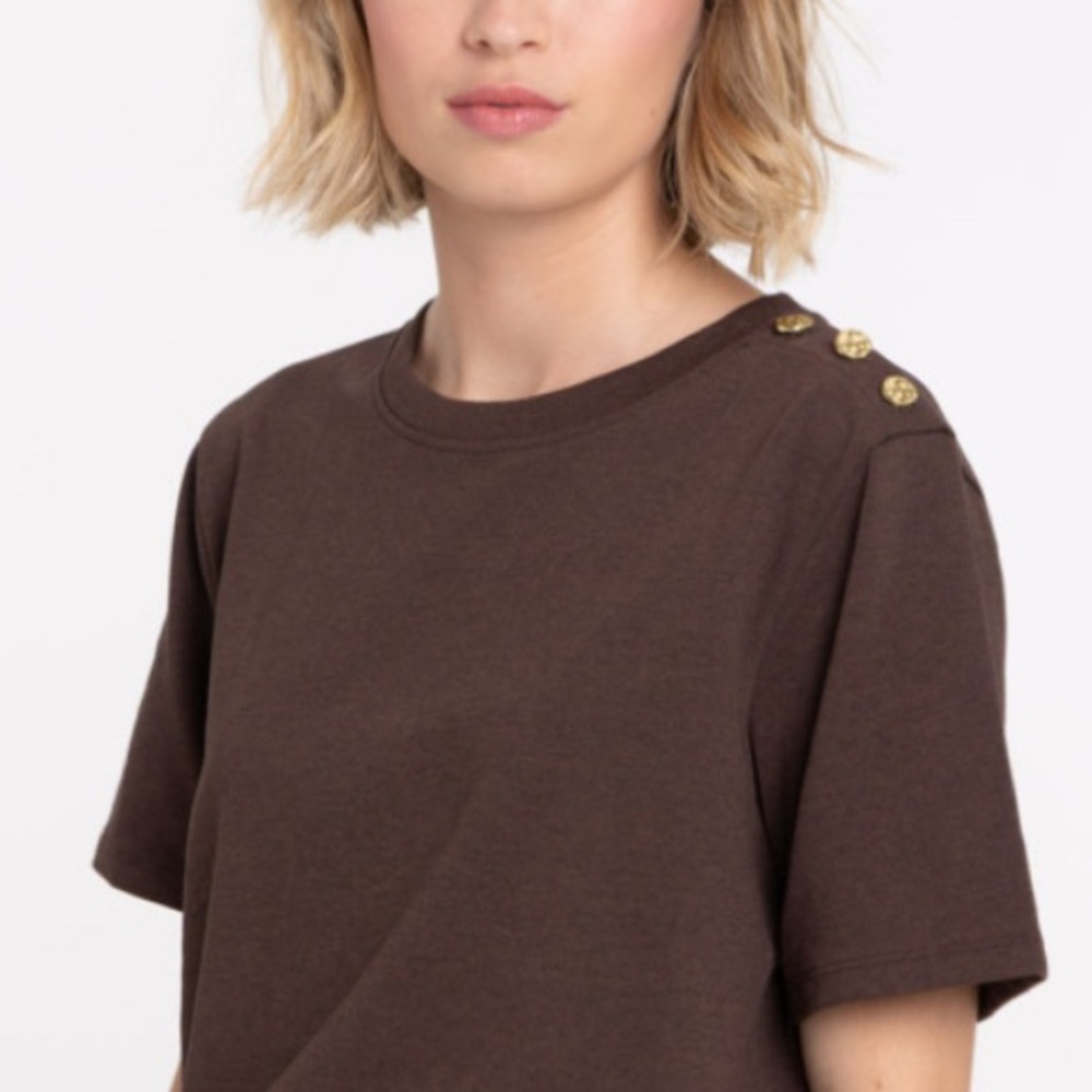J. Crew Brown Short Sleeve Top with Button Accents